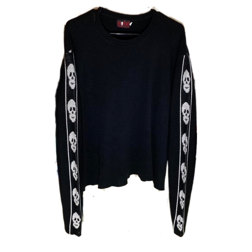 Vintage 90's Morbid Threads Pullover Skull Sleeves Sweater